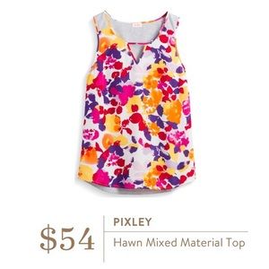 Pixley Tops - Pixley Stitch Fix Floral Hawn Mixed Material Tank Pixley Tops - Pixley Stitch Fix Floral Hawn Mixed Material Tank